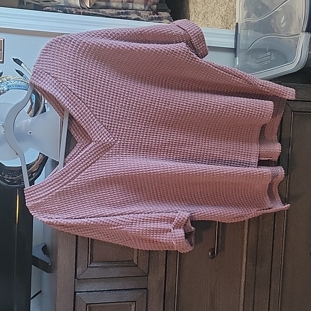 4/$10 Pink Lily Mauve Waffle Knit Blouse